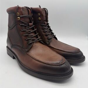 BRAND NEW Steve Madden P-Gabun Brown Leather Lace Up & Zip Ankle Boots Sz 10